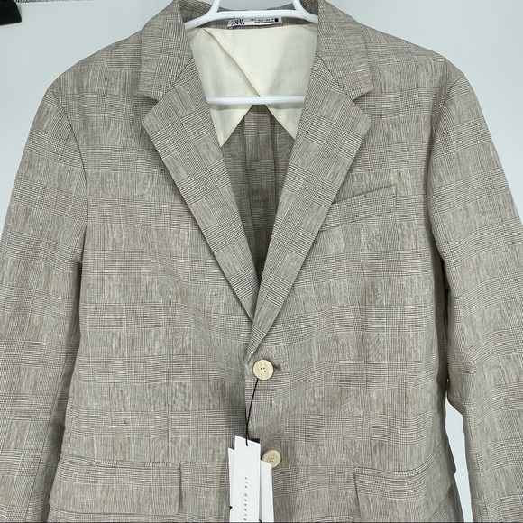 ZARA MEN’S LINEN BLEND SUIT JACKET IN RELAXED FIT TAN BROWN LARGE - Picture 6 of 14